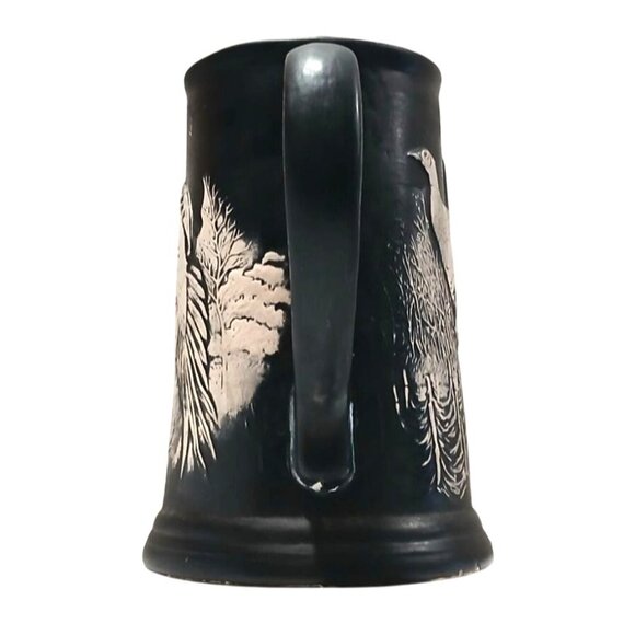 Hand Painted Coffee Mug 16 oz Black Beige Ceramic Art Rustic Scenic Duck Hunter - Picture 4 of 7